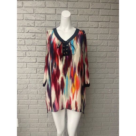 Multicolored Lace-Up Neckline Tunic / Cover Up Size S / M - Picture 1 of 8